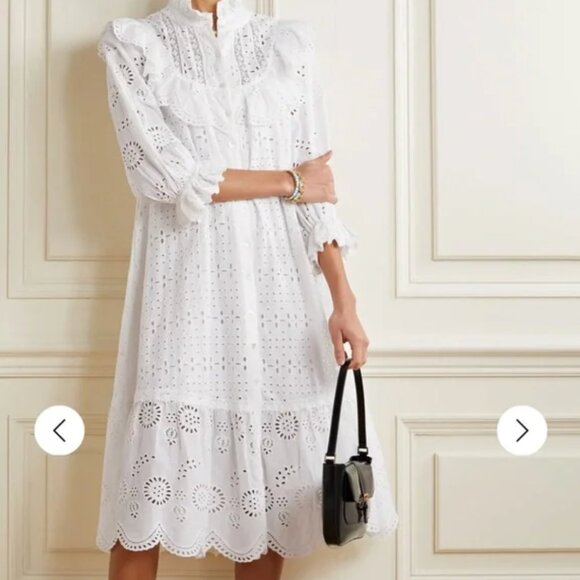 LoveShackFancy Dresses & Skirts - LoveShackFancy Elspeth Crochet-Trimmed Scalloped Cotton-Voile Shirt Dress